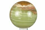 Polished Green Banded Calcite Sphere - Pakistan #266490-1